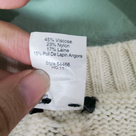 J Crew Womens Sweater Honeycomb Cable Knit Cream Wool Angora Blend Size Large - Picture 5 of 6